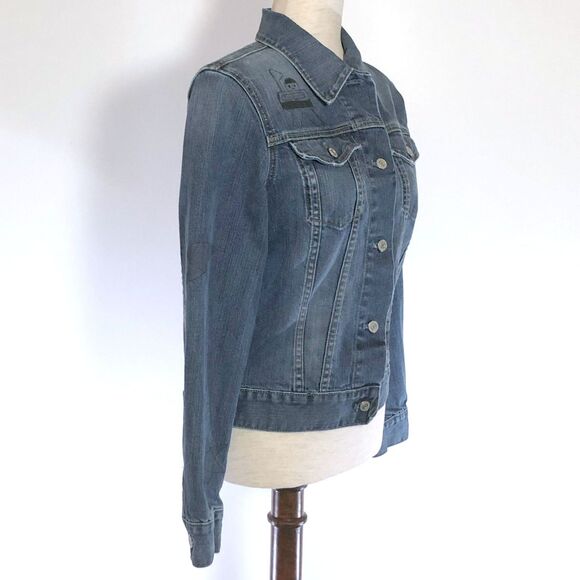 Gap Medium Blue Denim Trucker Jacket Stretch Art - Picture 4 of 9